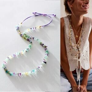 Free People Bohemian Single Strand Crystal Chip Beaded Necklace Purple NWT